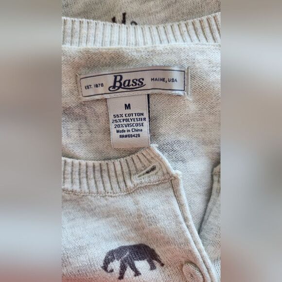 Bass Elephant print Cardigan sweater - Size Medium - Picture 2 of 6